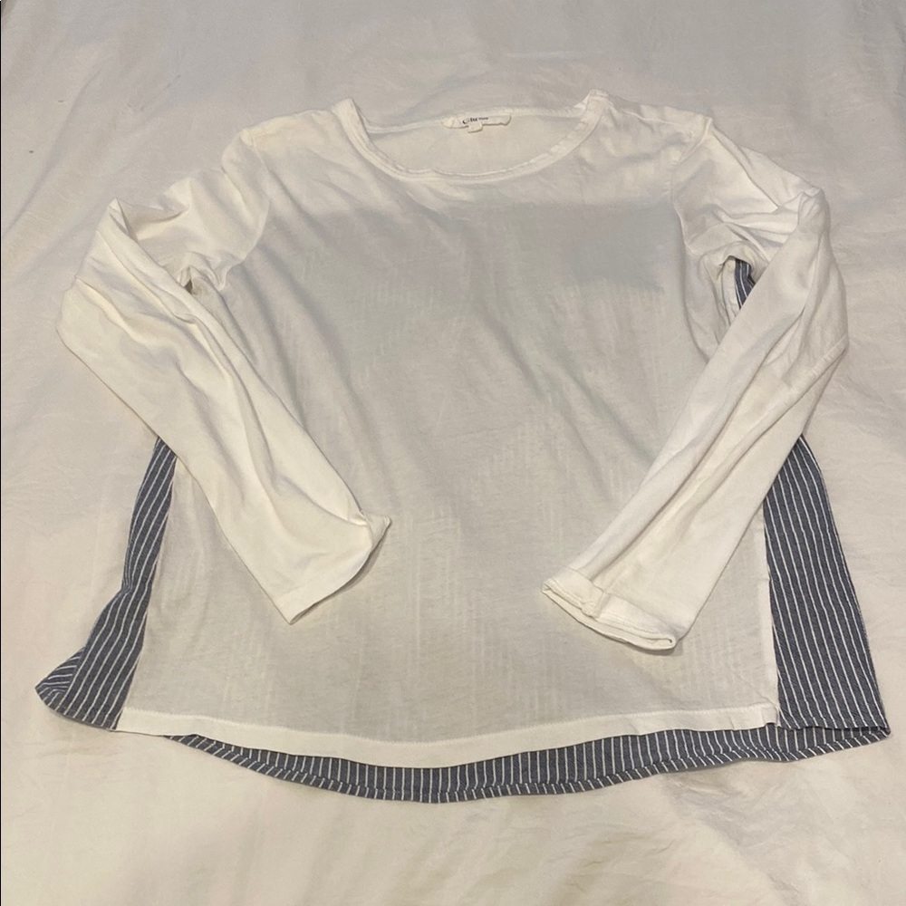 White and Blue Striped Long Sleeve Top